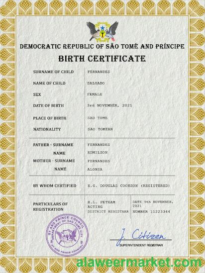 Sao Tome and Principe vital record birth certificate PSD template